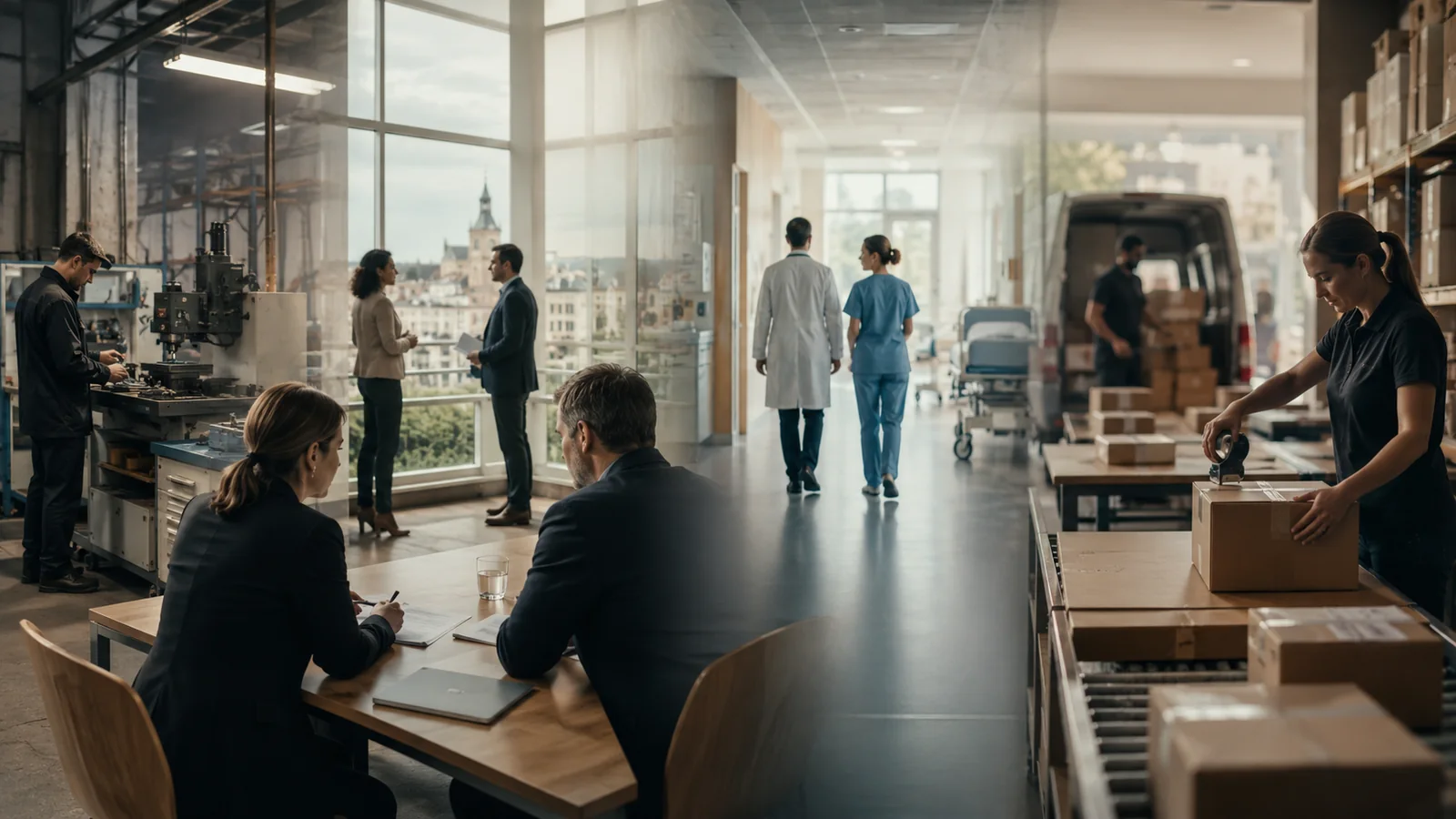 Diversité des organisations accompagnées par Forterys : petite industrie, service public, santé, cabinet professionnel et commerce en ligne